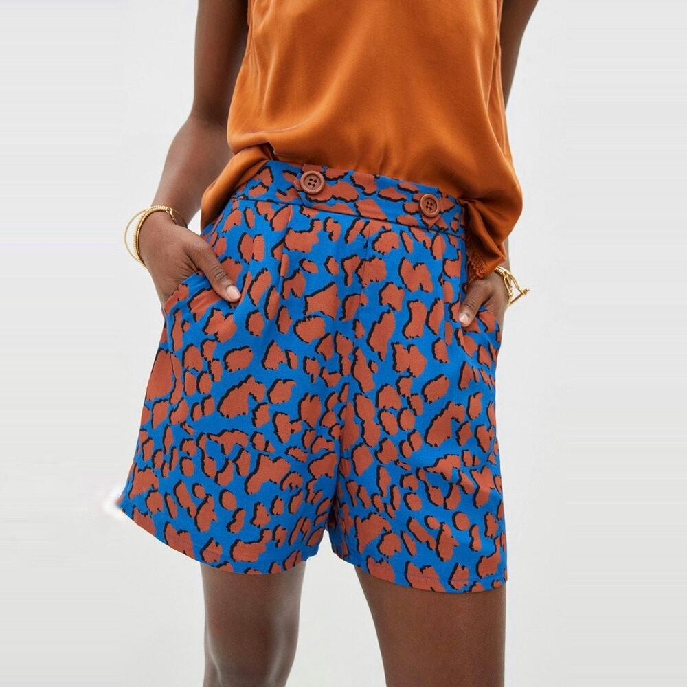 Anthropologie Corey Lynn Calter Jordan Shorts 4.5" Pull-On Blue/Brown size XS